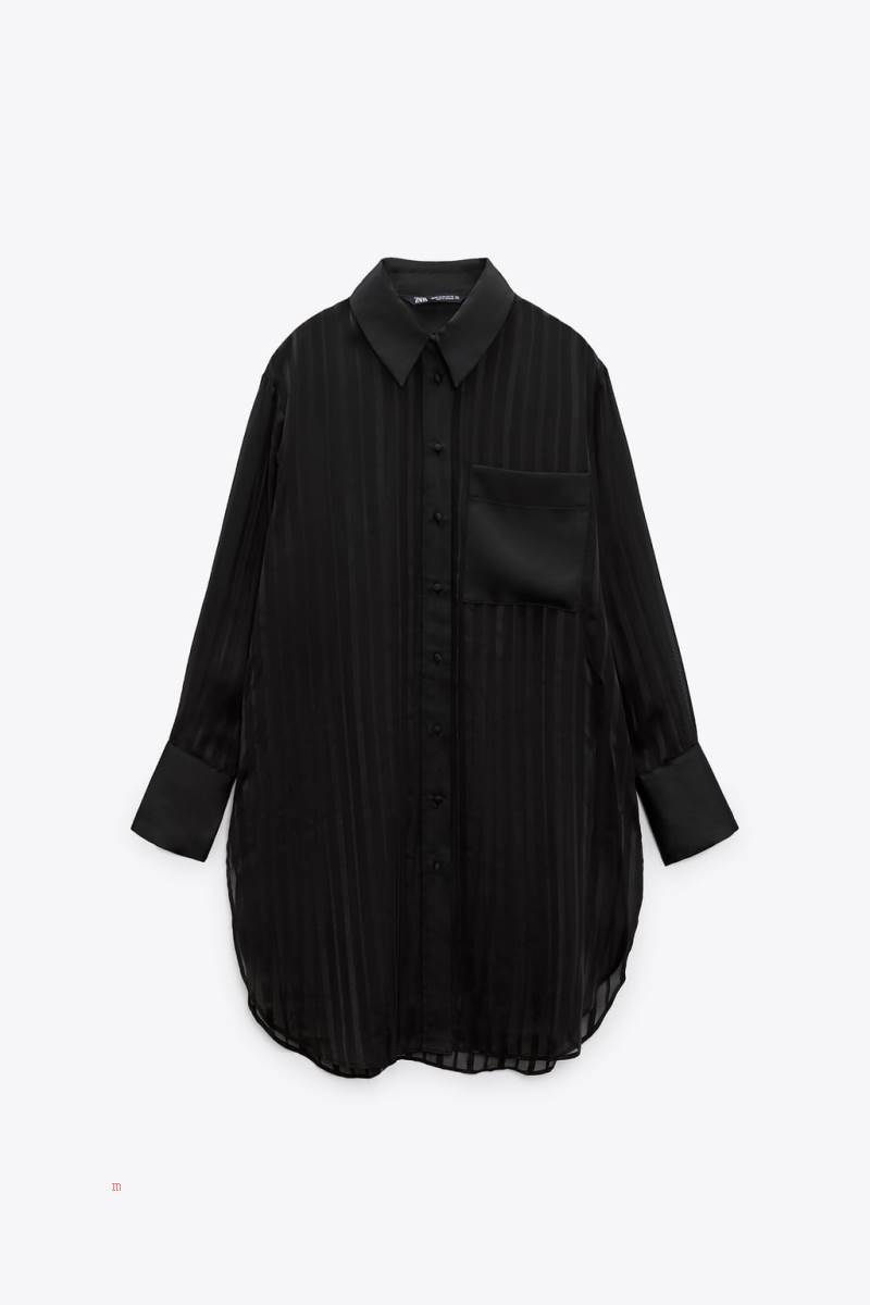 ZARA LONG SEMI-SHEER OVERSIZE Blusar Dam Svarta | FVNZP-8196