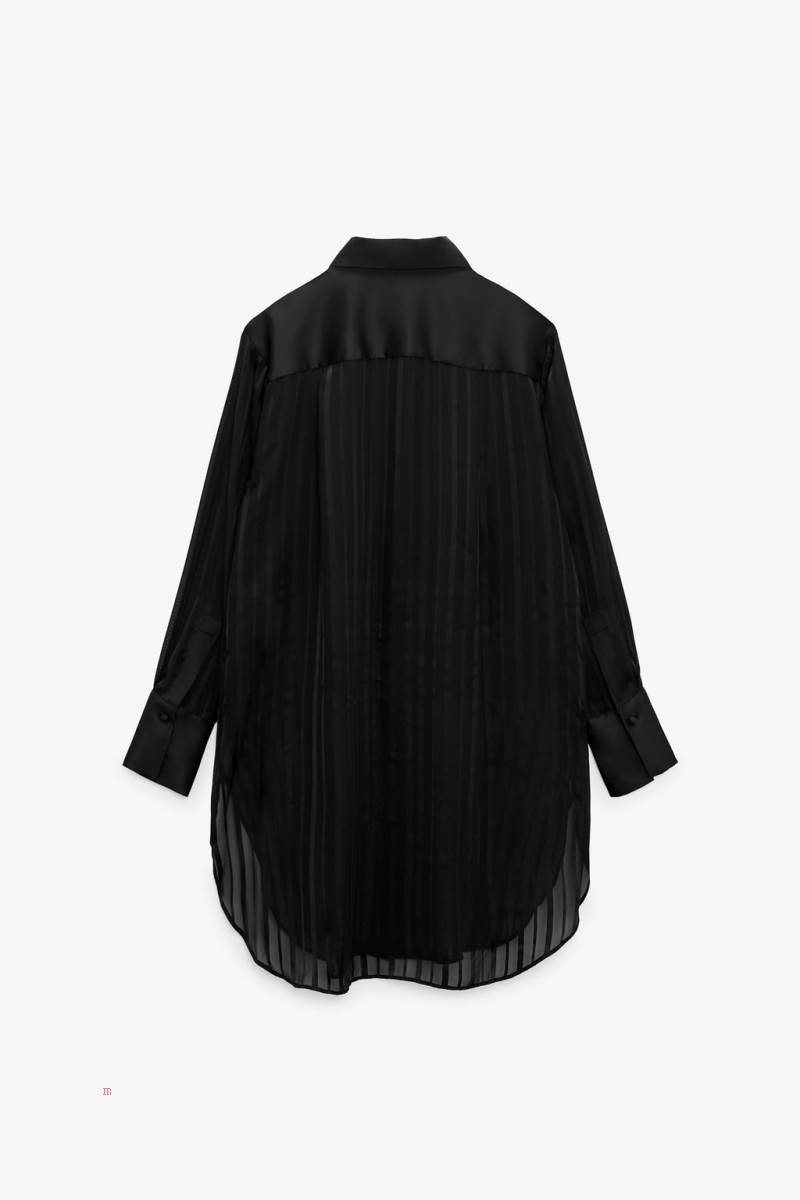 ZARA LONG SEMI-SHEER OVERSIZE Blusar Dam Svarta | FVNZP-8196