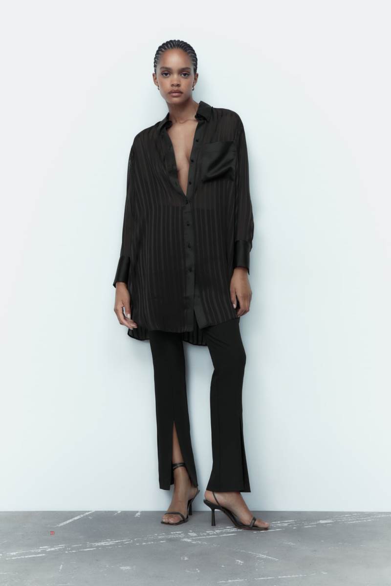 ZARA LONG SEMI-SHEER OVERSIZE Blusar Dam Svarta | FVNZP-8196