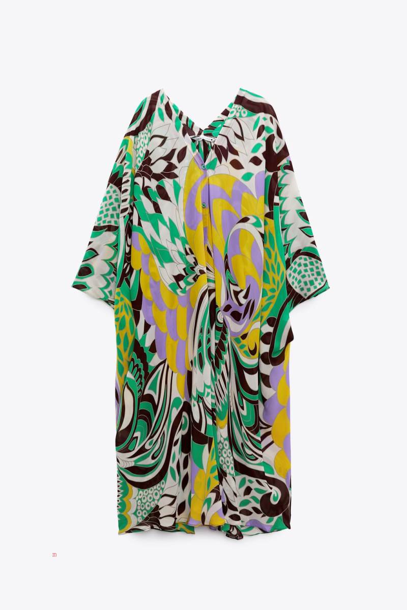 ZARA LOOSE-FITTING PRINTED KAFTAN Klänning Dam Olika Färger Röda | KFIDT-9712