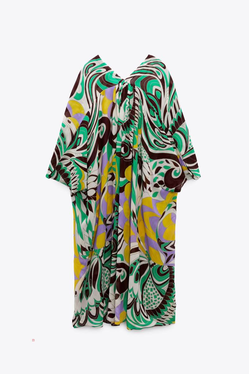 ZARA LOOSE-FITTING PRINTED KAFTAN Klänning Dam Olika Färger Röda | KFIDT-9712