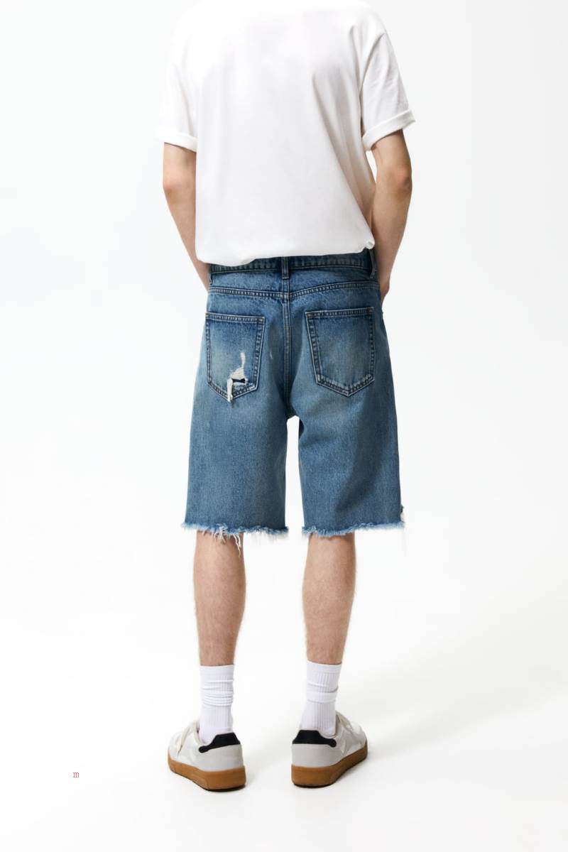 ZARA LOOSE FIT DENIM BERMUDAS Shorts Herr Blå | DWANE-6198