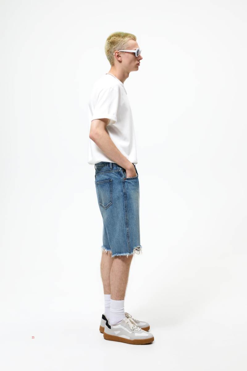 ZARA LOOSE FIT DENIM BERMUDAS Shorts Herr Blå | DWANE-6198