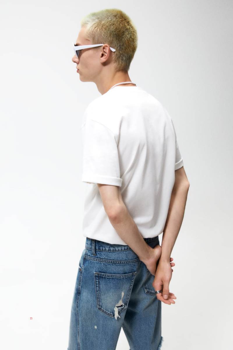 ZARA LOOSE FIT DENIM BERMUDAS Shorts Herr Blå | DWANE-6198