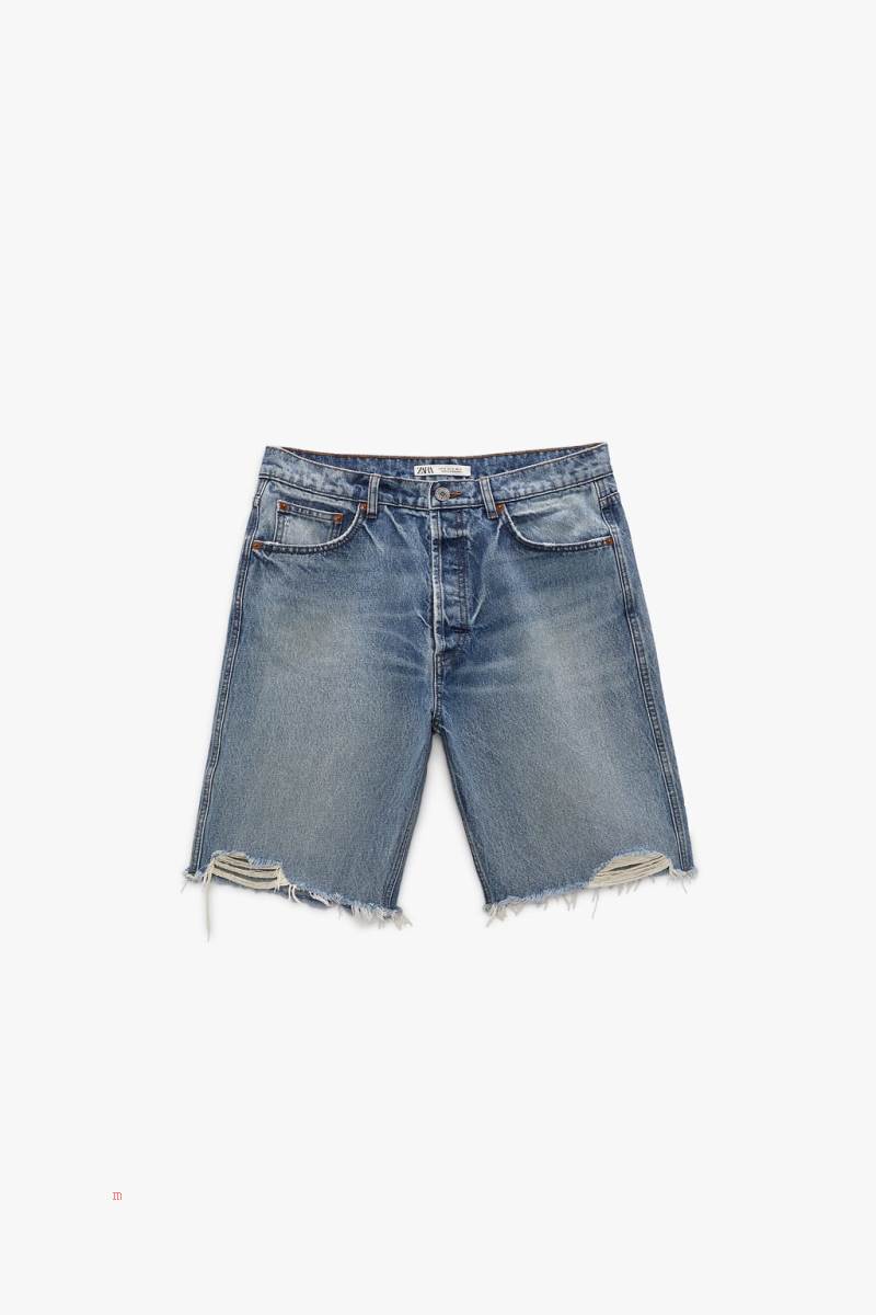 ZARA LOOSE FIT DENIM BERMUDAS Shorts Herr Blå | DWANE-6198