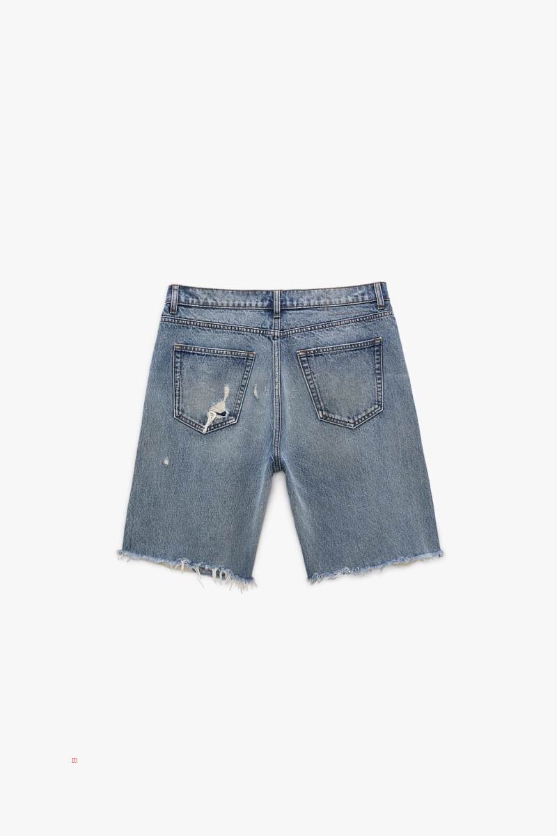 ZARA LOOSE FIT DENIM BERMUDAS Shorts Herr Blå | DWANE-6198
