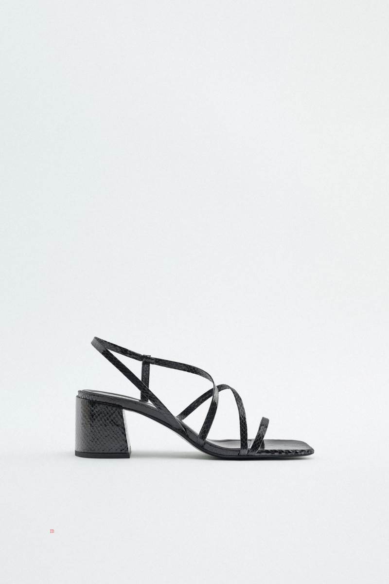 ZARA LOW BLOCK-HEEL Sandaler Dam Svarta | QTLZC-8402