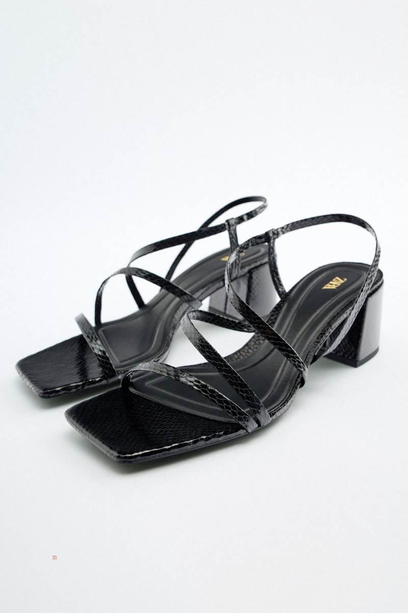 ZARA LOW BLOCK-HEEL Sandaler Dam Svarta | QTLZC-8402