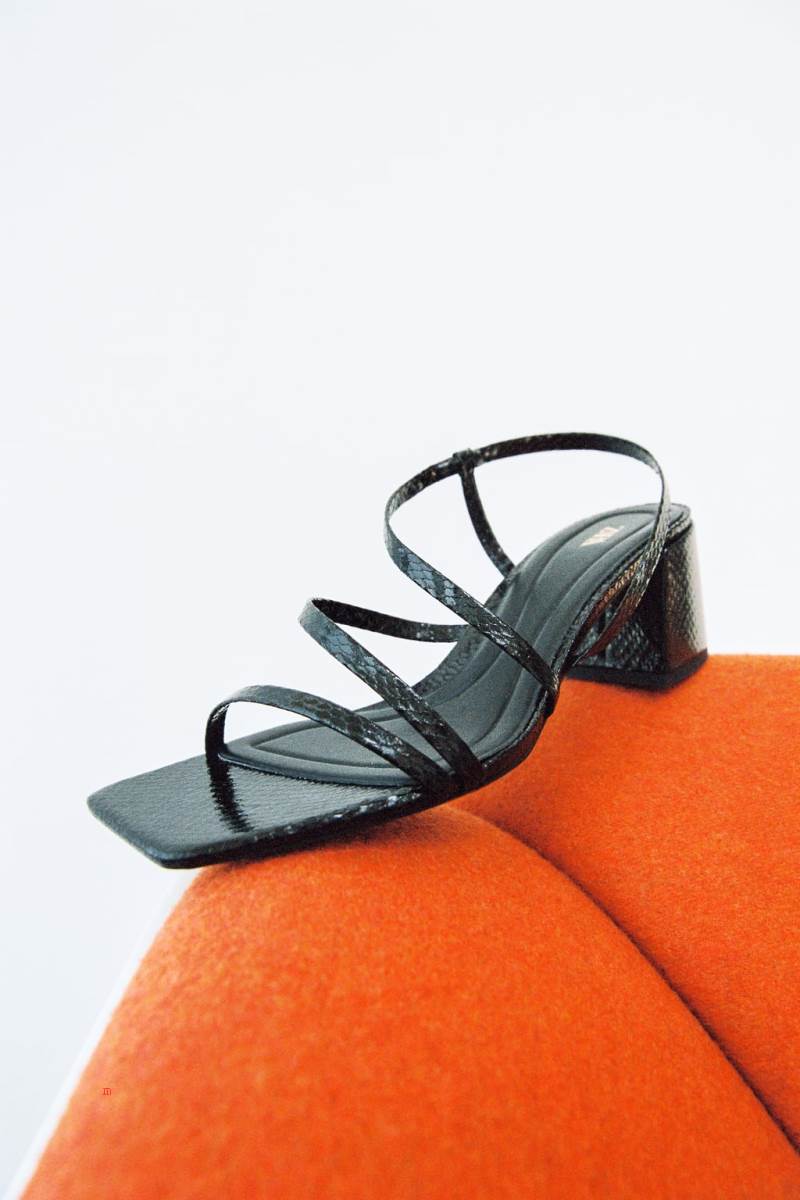 ZARA LOW BLOCK-HEEL Sandaler Dam Svarta | QTLZC-8402