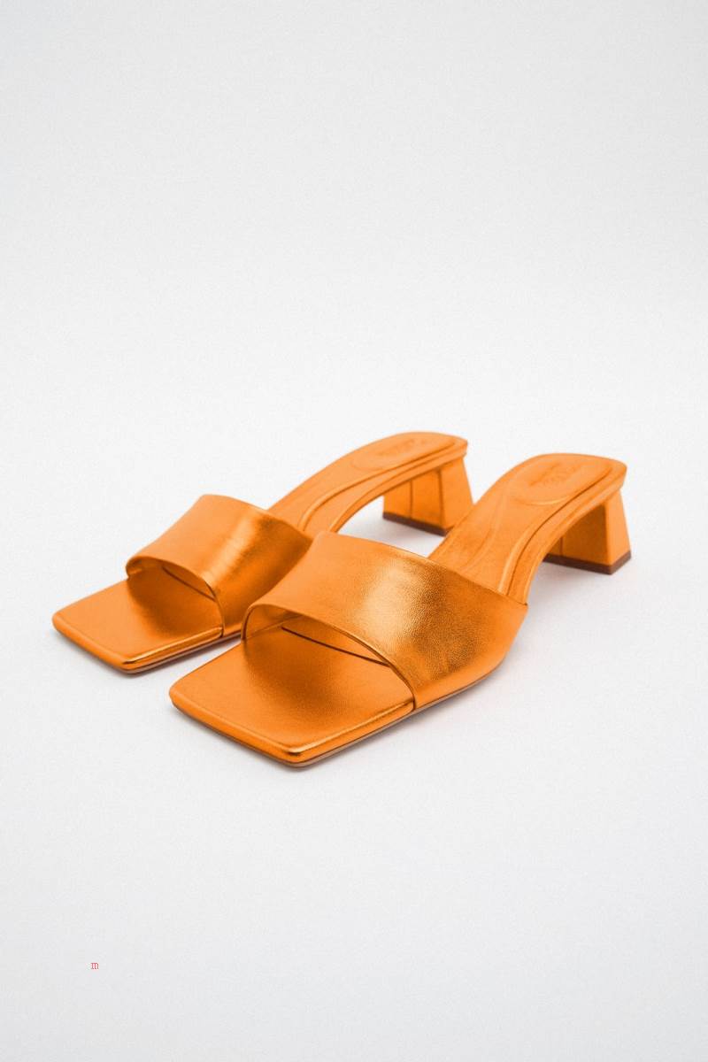 ZARA LOW-HEEL Sandaler Dam Orange | KNDYT-1289