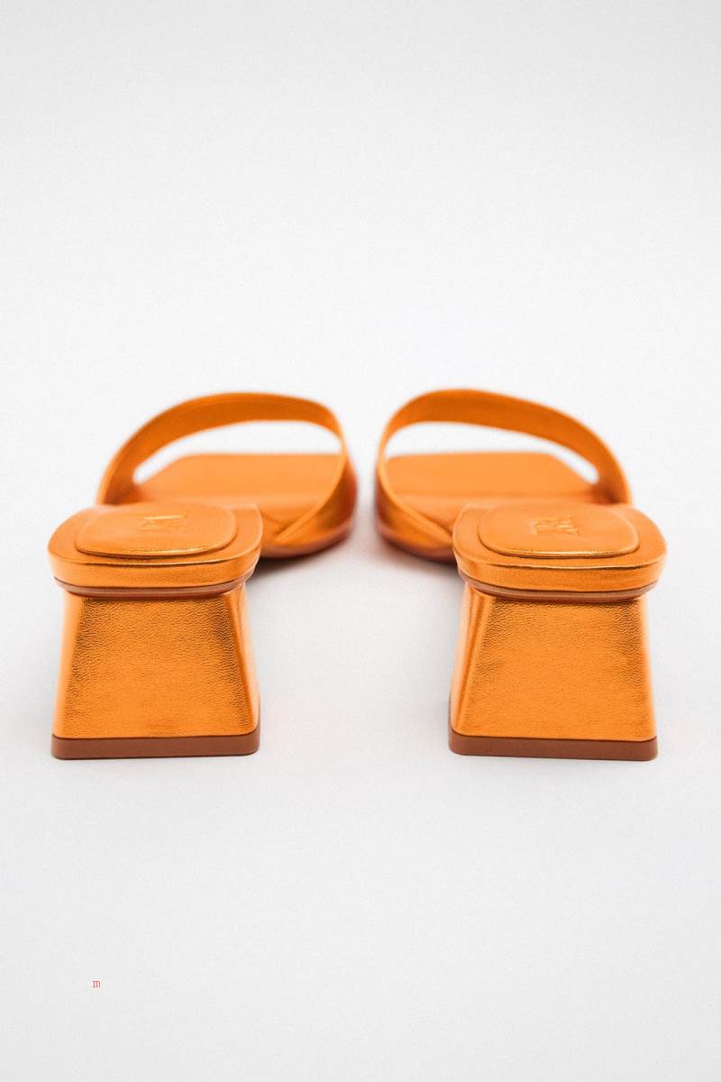 ZARA LOW-HEEL Sandaler Dam Orange | KNDYT-1289