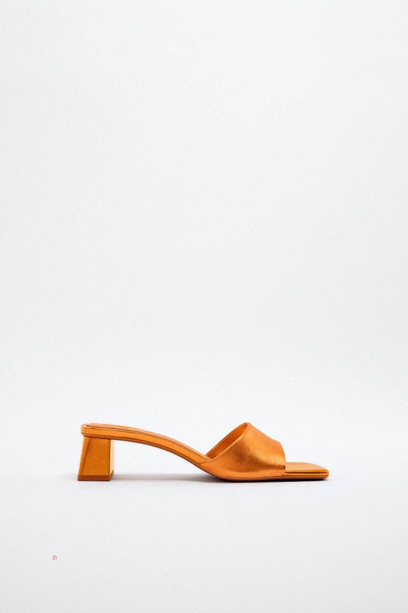 ZARA LOW-HEEL Sandaler Dam Orange | KNDYT-1289