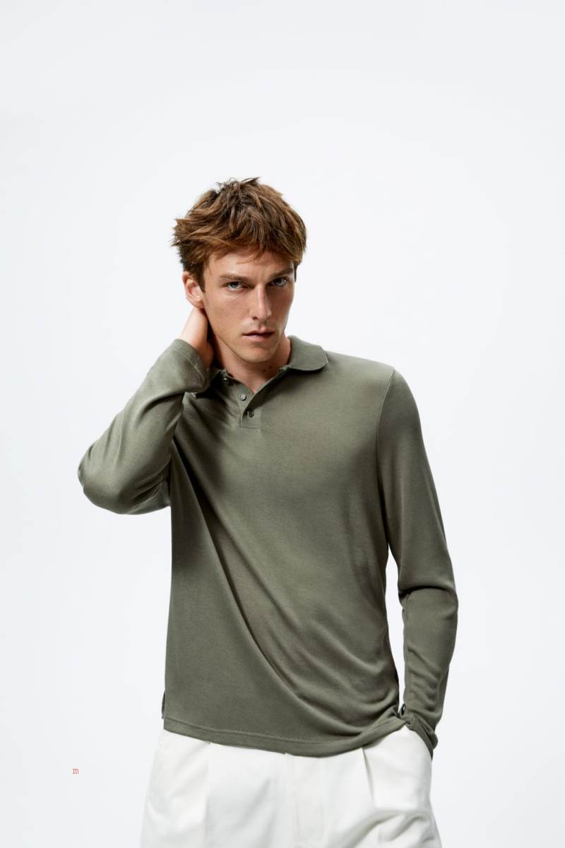ZARA LYOCELL Piketröja Herr Ljuskhaki | PUCJO-7215