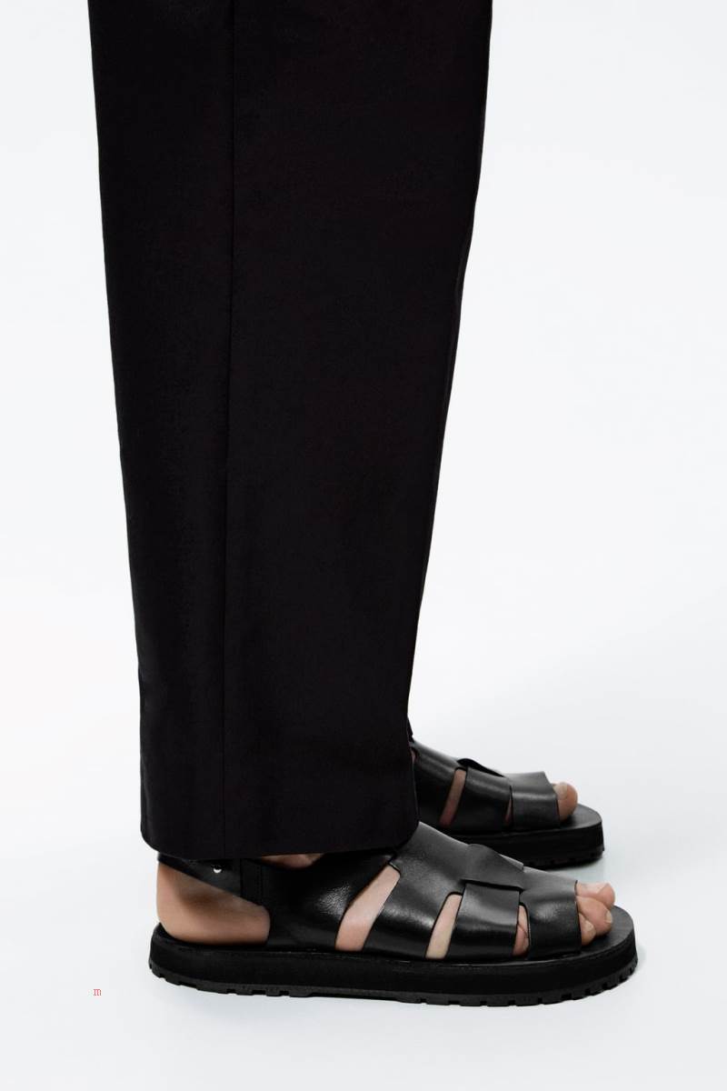 ZARA Läder cage Sandaler Herr Svarta | RLHVQ-7850