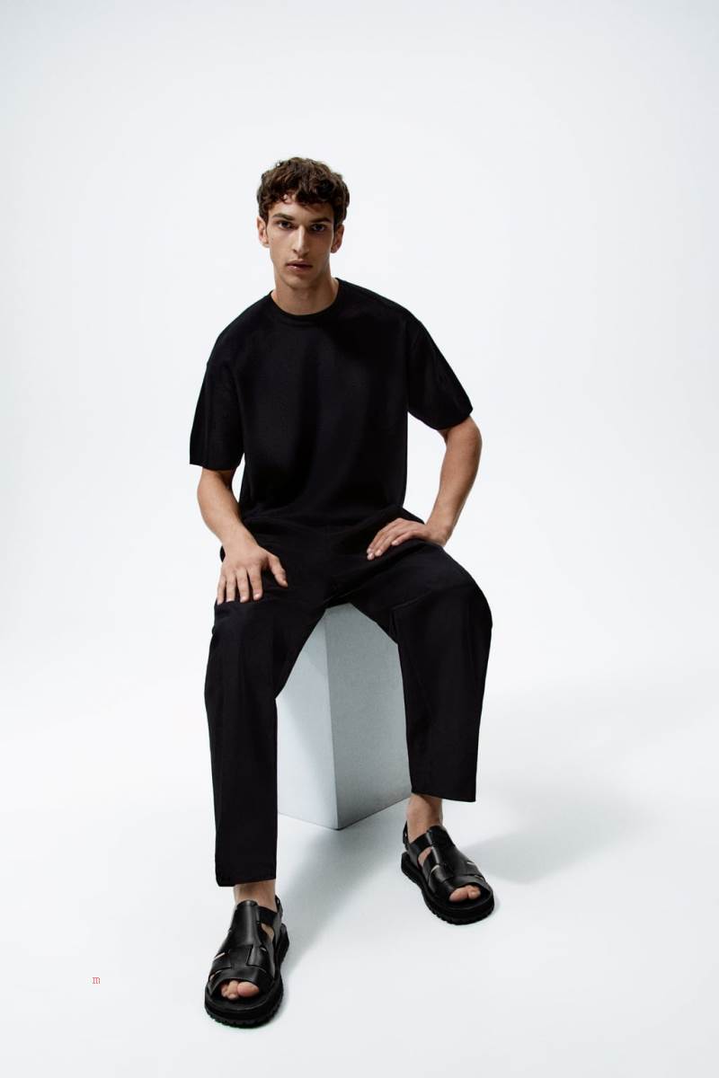 ZARA Läder cage Sandaler Herr Svarta | RLHVQ-7850