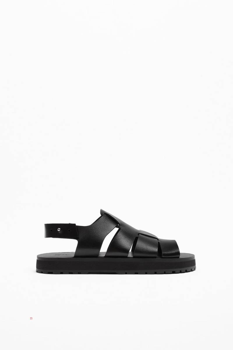 ZARA Läder cage Sandaler Herr Svarta | RLHVQ-7850