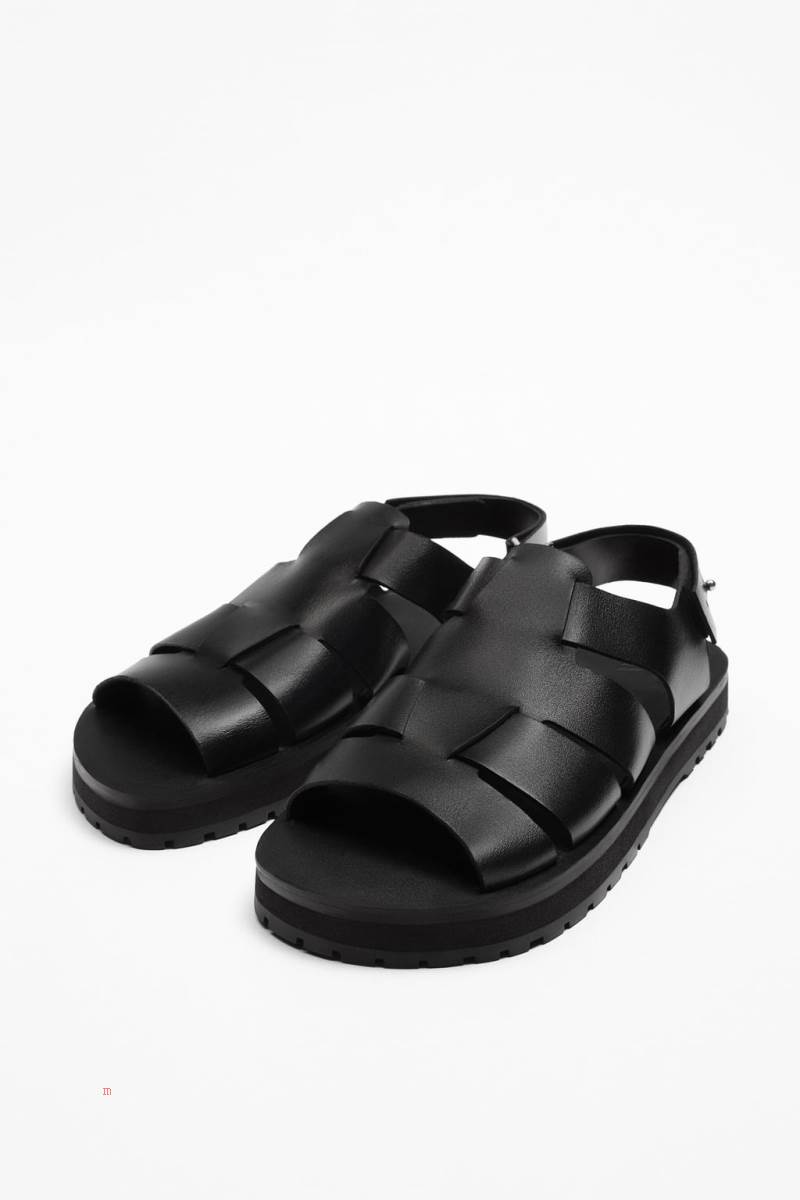 ZARA Läder cage Sandaler Herr Svarta | RLHVQ-7850