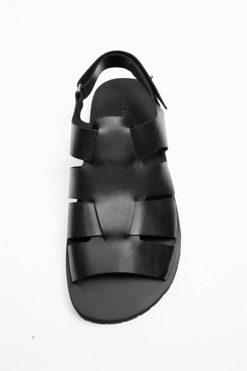 ZARA Läder cage Sandaler Herr Svarta | RLHVQ-7850