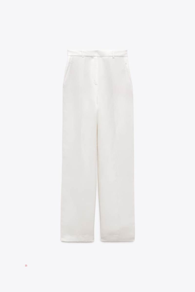 ZARA MASCULINE SATIN Byxor Dam Vita | NZDFQ-4709