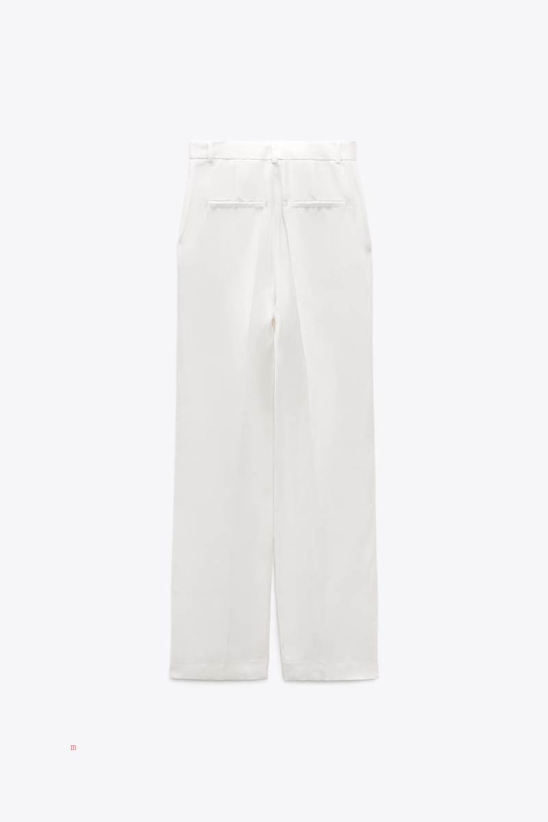 ZARA MASCULINE SATIN Byxor Dam Vita | NZDFQ-4709