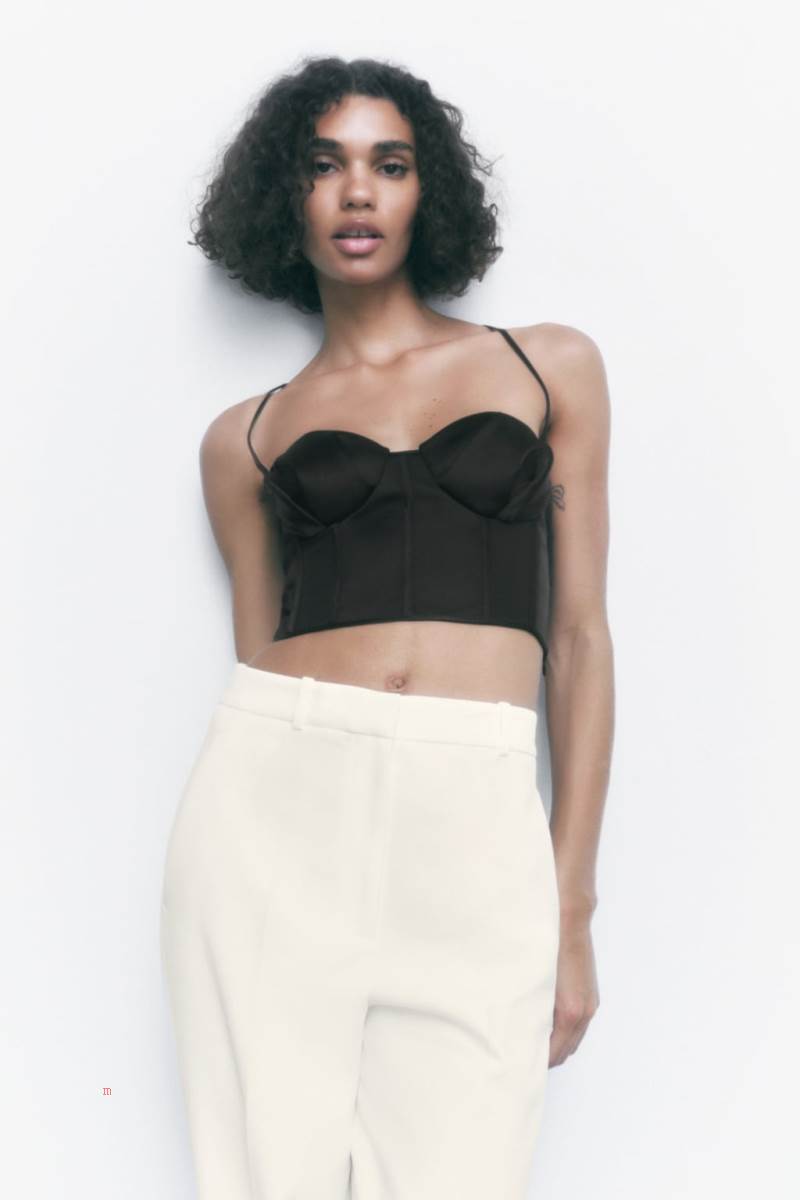 ZARA MATCHING CORSETRY-INSPIRED TOP Crop Top Dam Svarta | BJOQP-9304