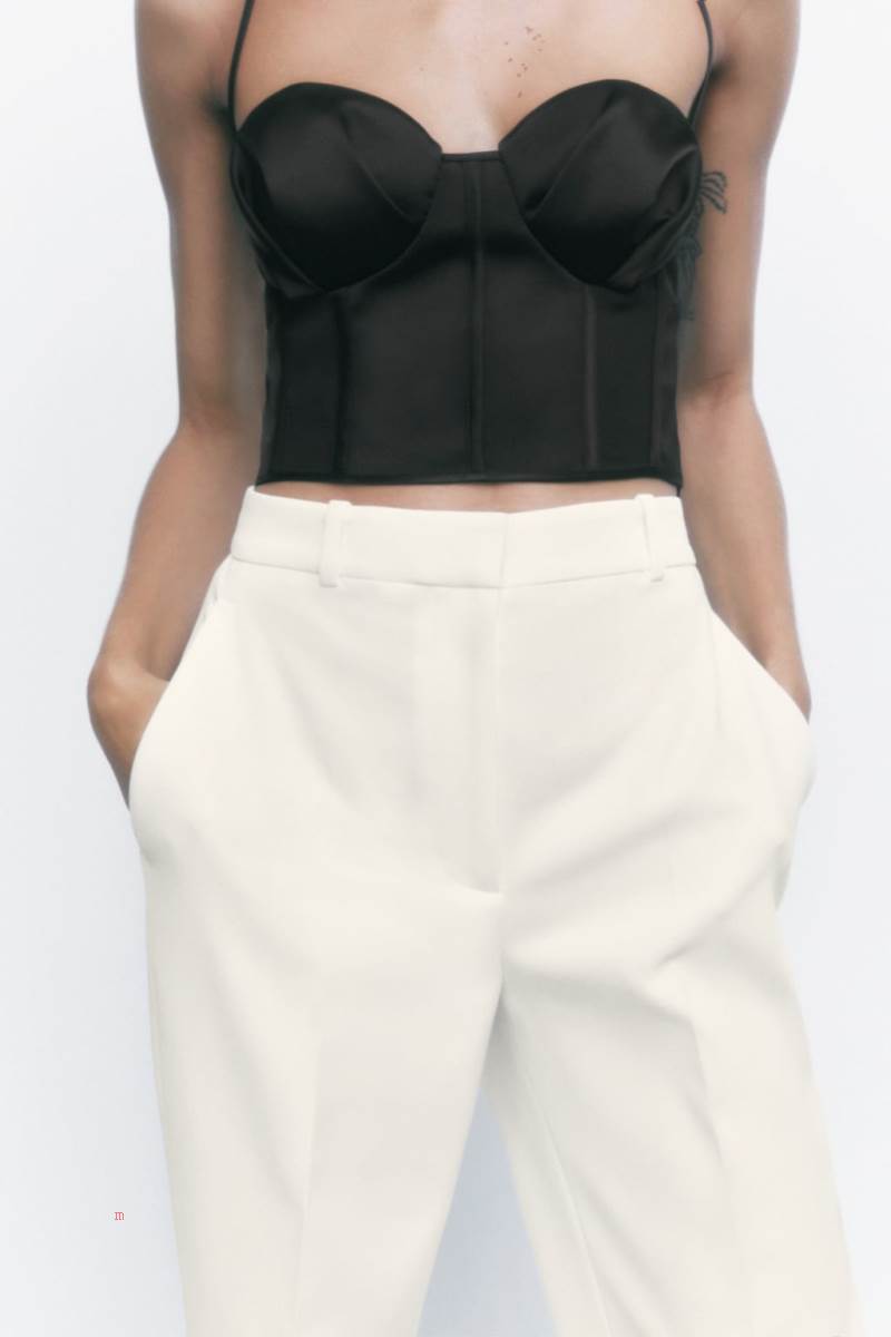 ZARA MATCHING CORSETRY-INSPIRED TOP Crop Top Dam Svarta | BJOQP-9304