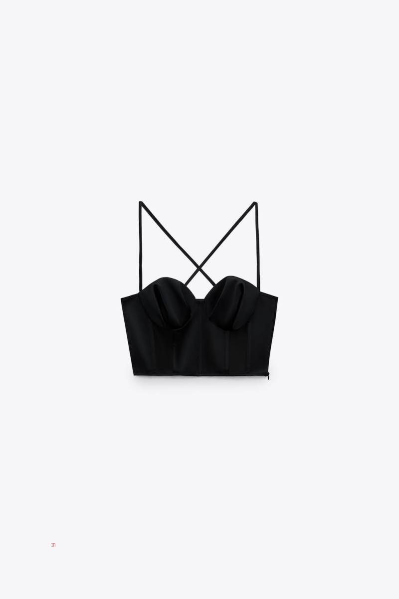 ZARA MATCHING CORSETRY-INSPIRED TOP Crop Top Dam Svarta | BJOQP-9304