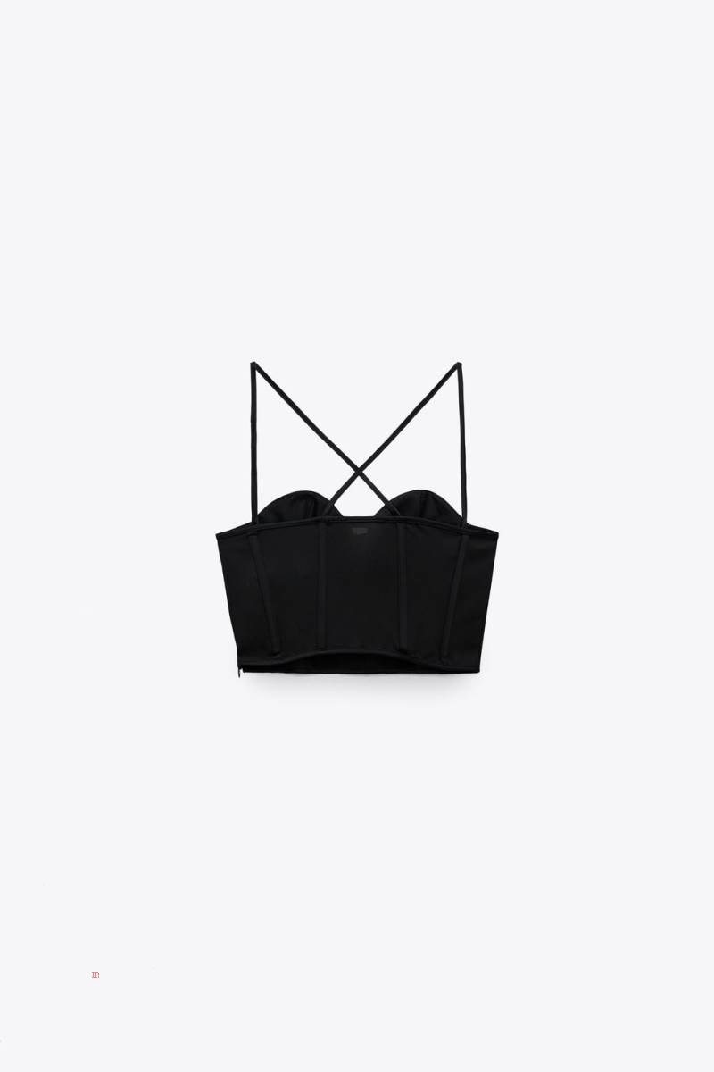 ZARA MATCHING CORSETRY-INSPIRED TOP Crop Top Dam Svarta | BJOQP-9304