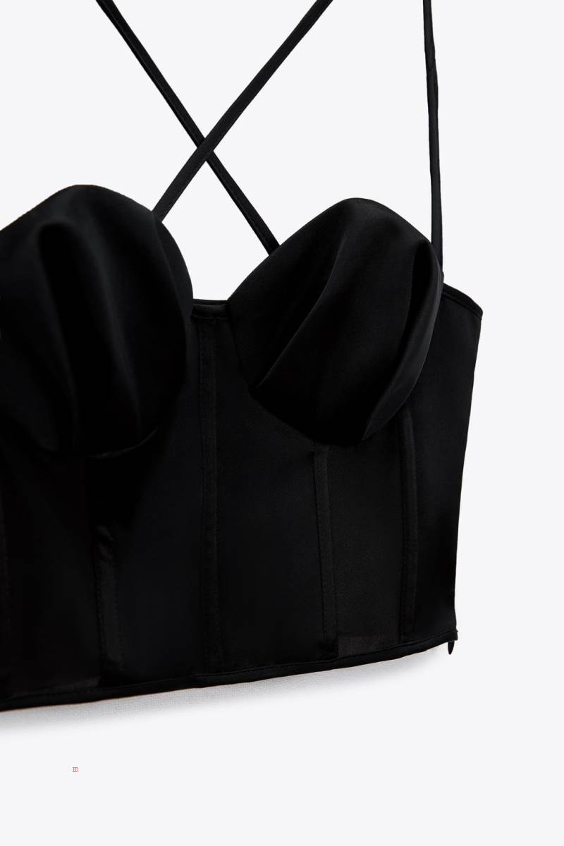 ZARA MATCHING CORSETRY-INSPIRED TOP Crop Top Dam Svarta | BJOQP-9304
