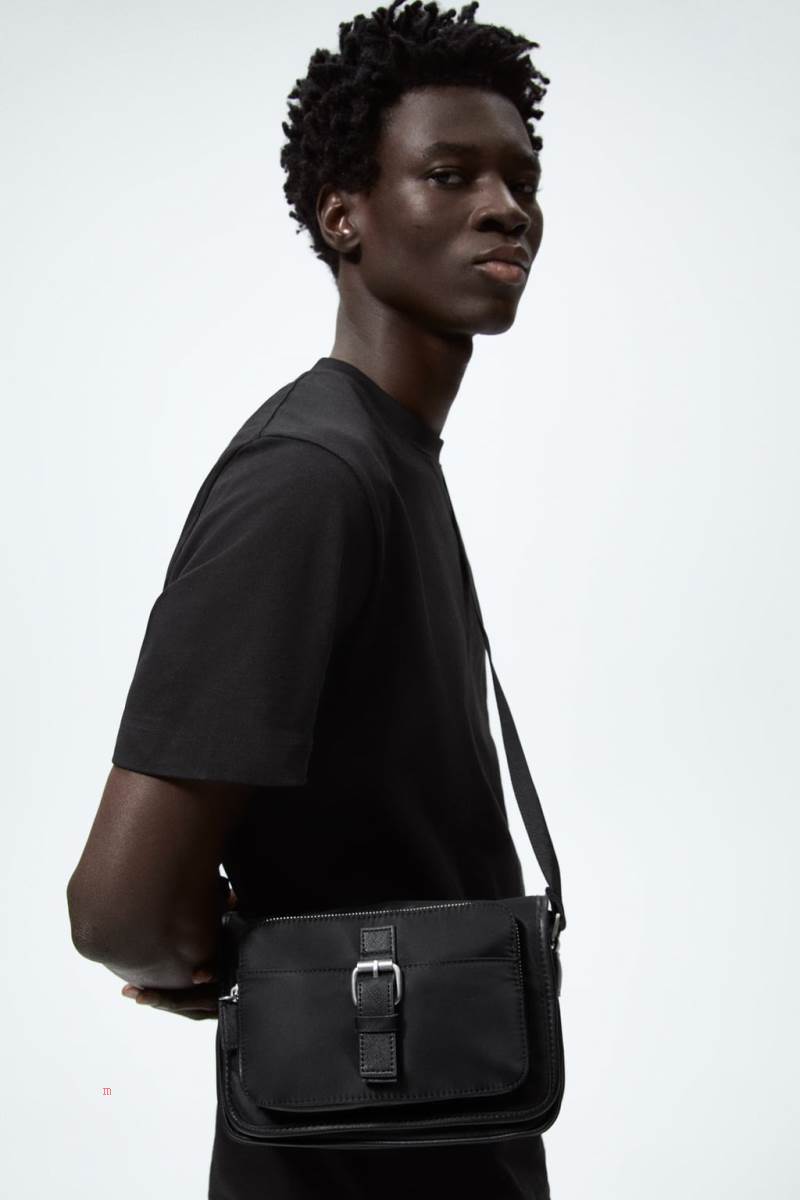 ZARA MATCHING NYLON Crossbody Väska Herr Svarta | TWRQM-4170