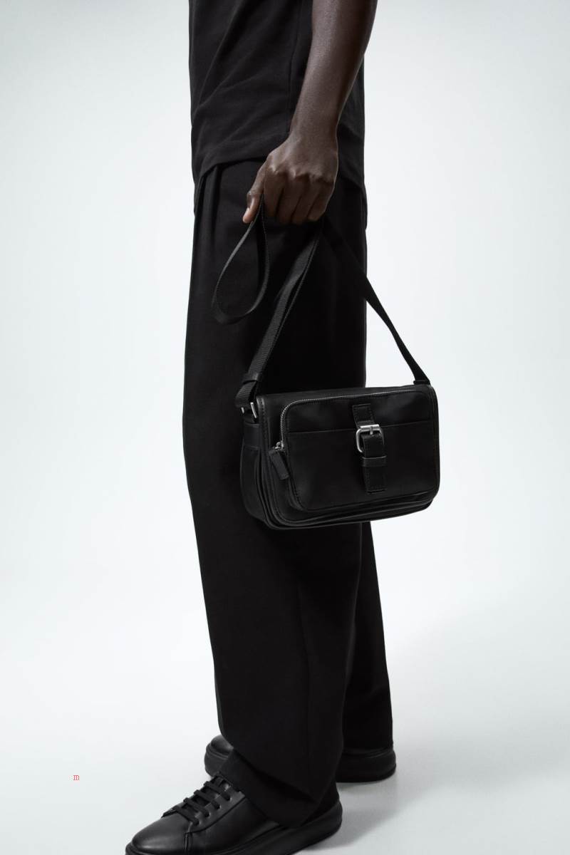 ZARA MATCHING NYLON Crossbody Väska Herr Svarta | TWRQM-4170