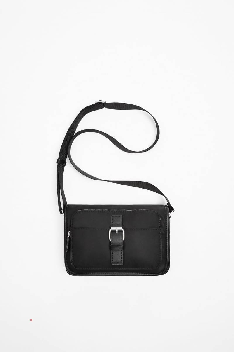 ZARA MATCHING NYLON Crossbody Väska Herr Svarta | TWRQM-4170