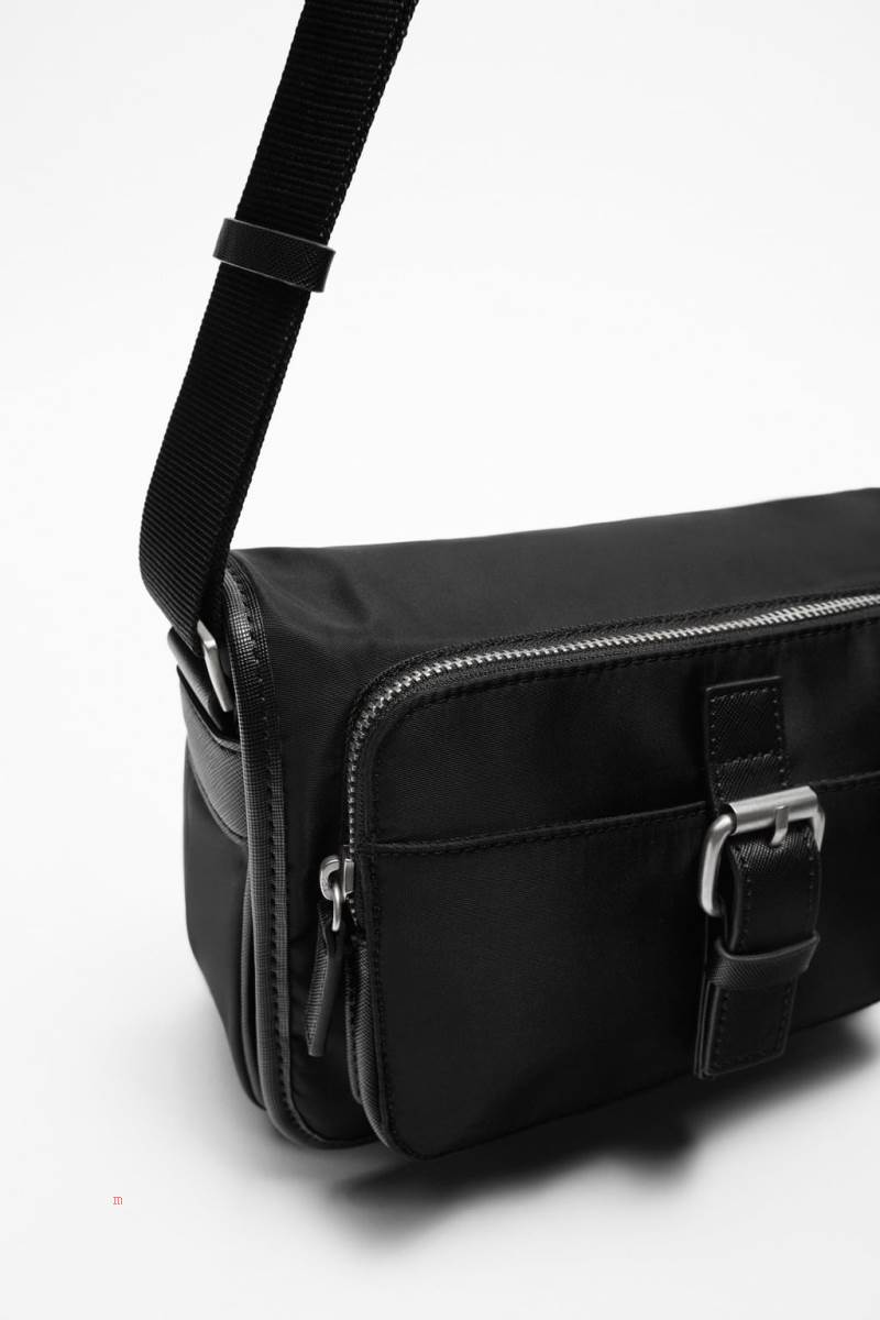 ZARA MATCHING NYLON Crossbody Väska Herr Svarta | TWRQM-4170