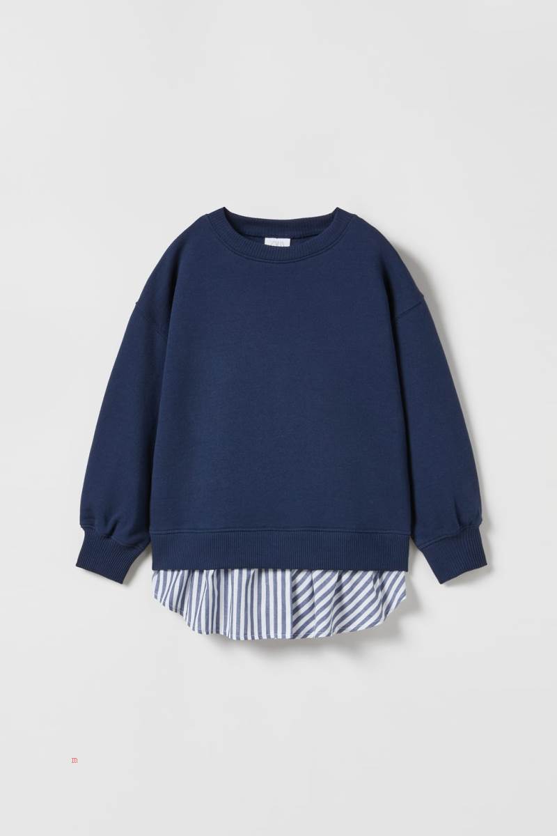 ZARA MATCHING STRIPED Sweatshirt Tjej Marinblå Blå | XGIEW-0459