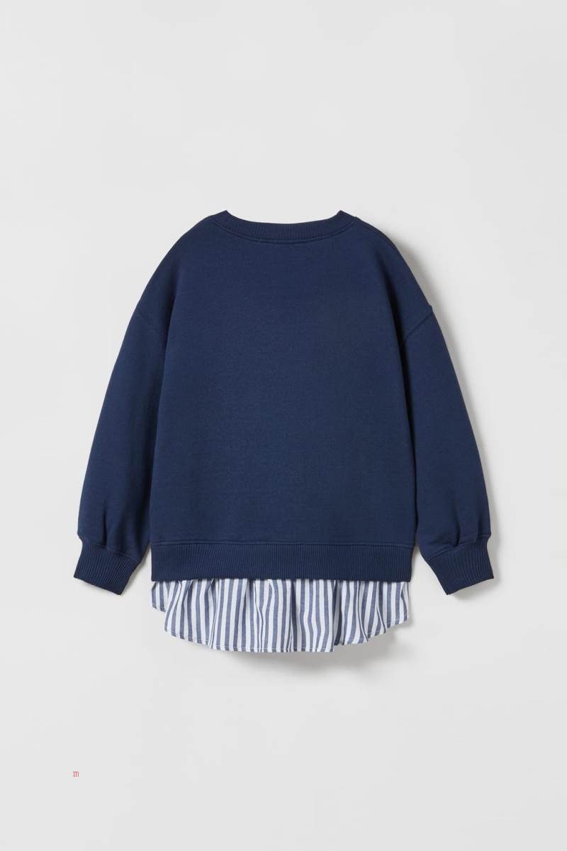 ZARA MATCHING STRIPED Sweatshirt Tjej Marinblå Blå | XGIEW-0459