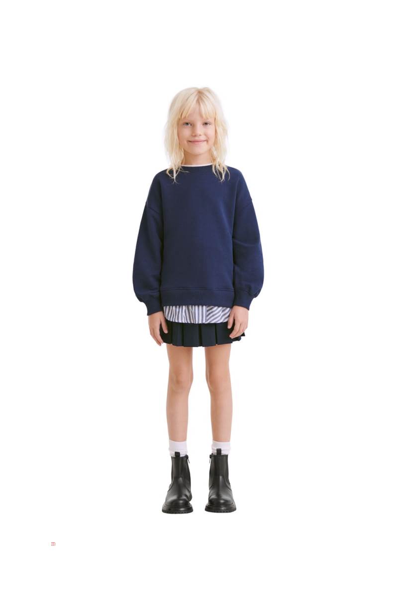 ZARA MATCHING STRIPED Sweatshirt Tjej Marinblå Blå | XGIEW-0459