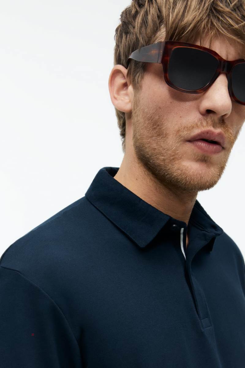 ZARA MERCERISED FINISH Piketröja Herr Marinblå Blå | GEOAS-7058