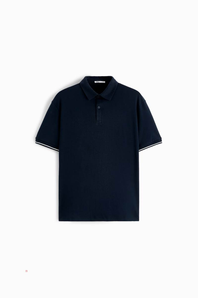 ZARA MERCERISED FINISH Piketröja Herr Marinblå Blå | GEOAS-7058