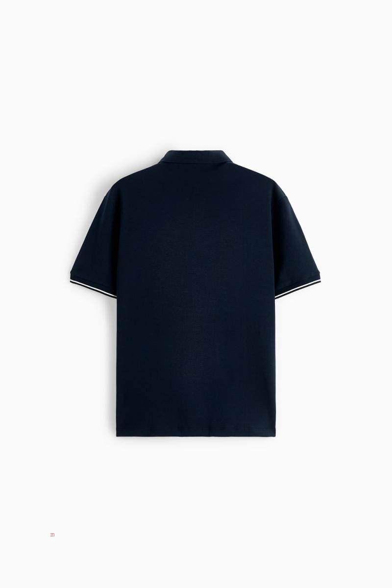 ZARA MERCERISED FINISH Piketröja Herr Marinblå Blå | GEOAS-7058