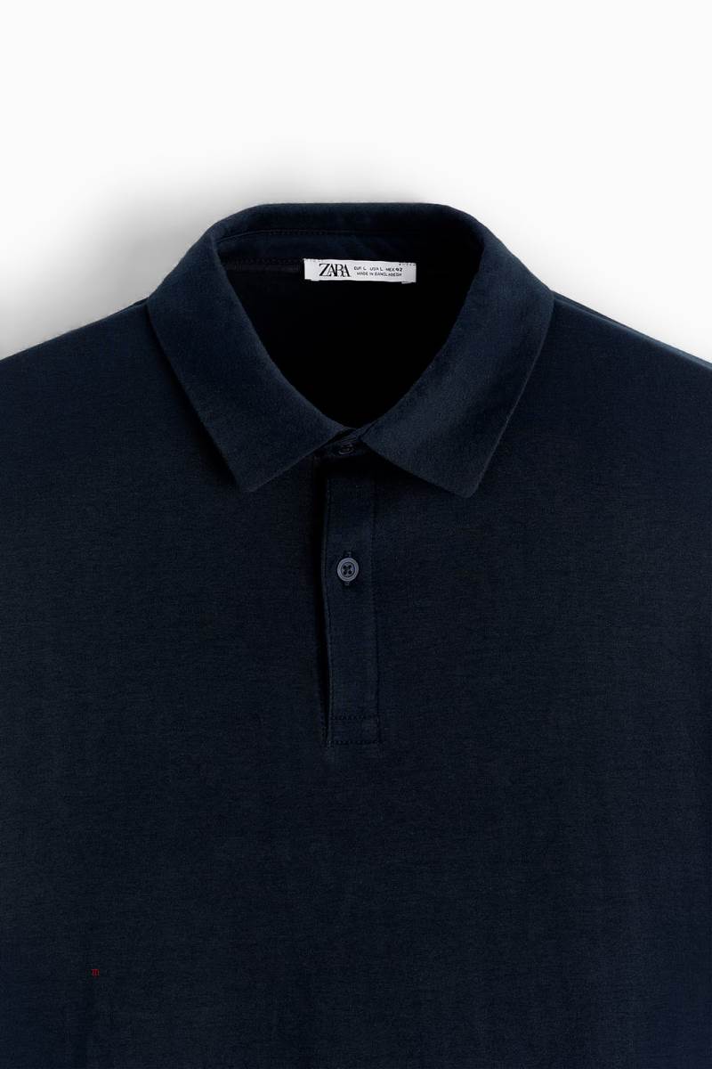 ZARA MERCERISED FINISH Piketröja Herr Marinblå Blå | GEOAS-7058