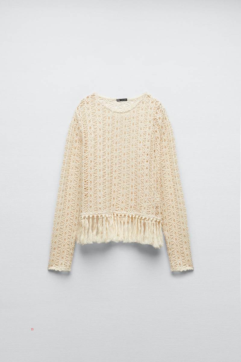 ZARA MESH WITH FRINGING Tröjor Dam Bruna | HQKEG-4127
