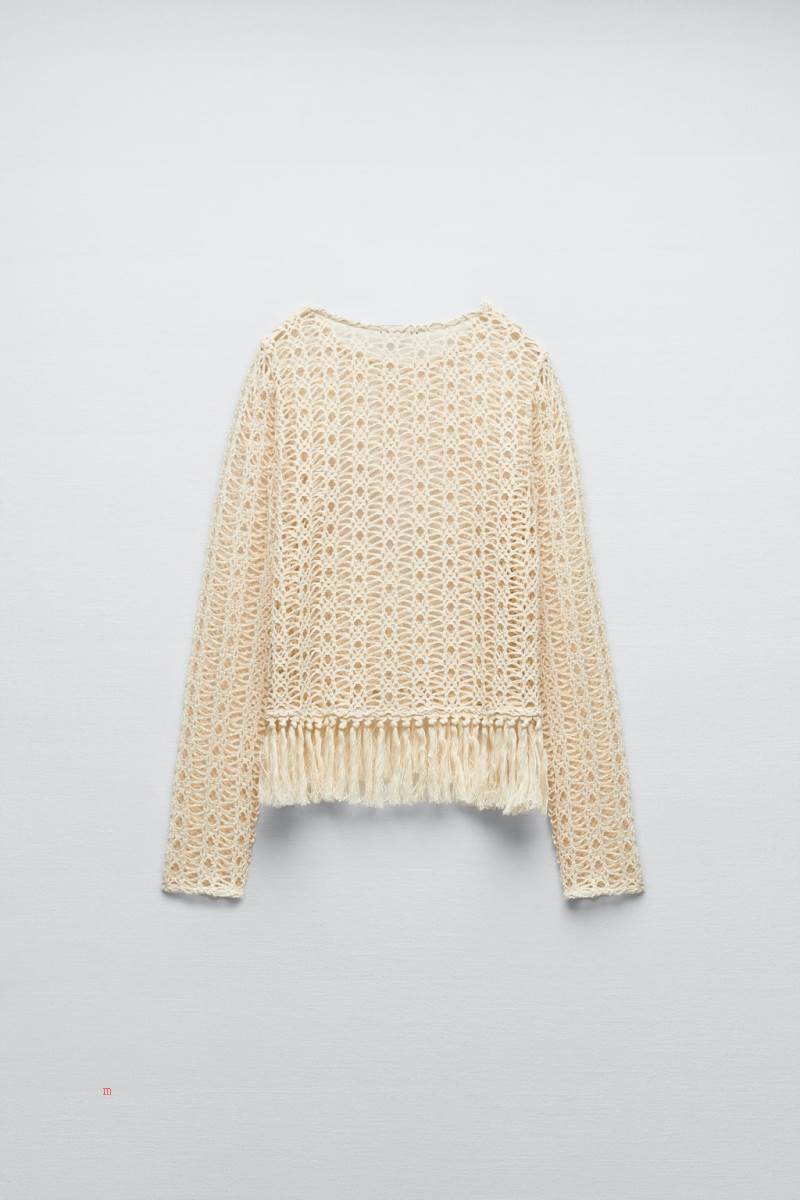 ZARA MESH WITH FRINGING Tröjor Dam Bruna | HQKEG-4127