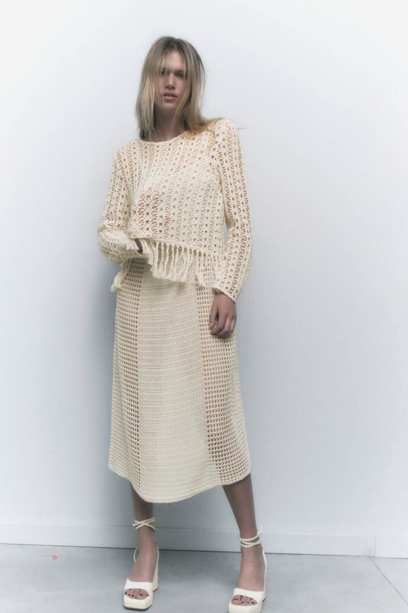 ZARA MESH WITH FRINGING Tröjor Dam Bruna | HQKEG-4127