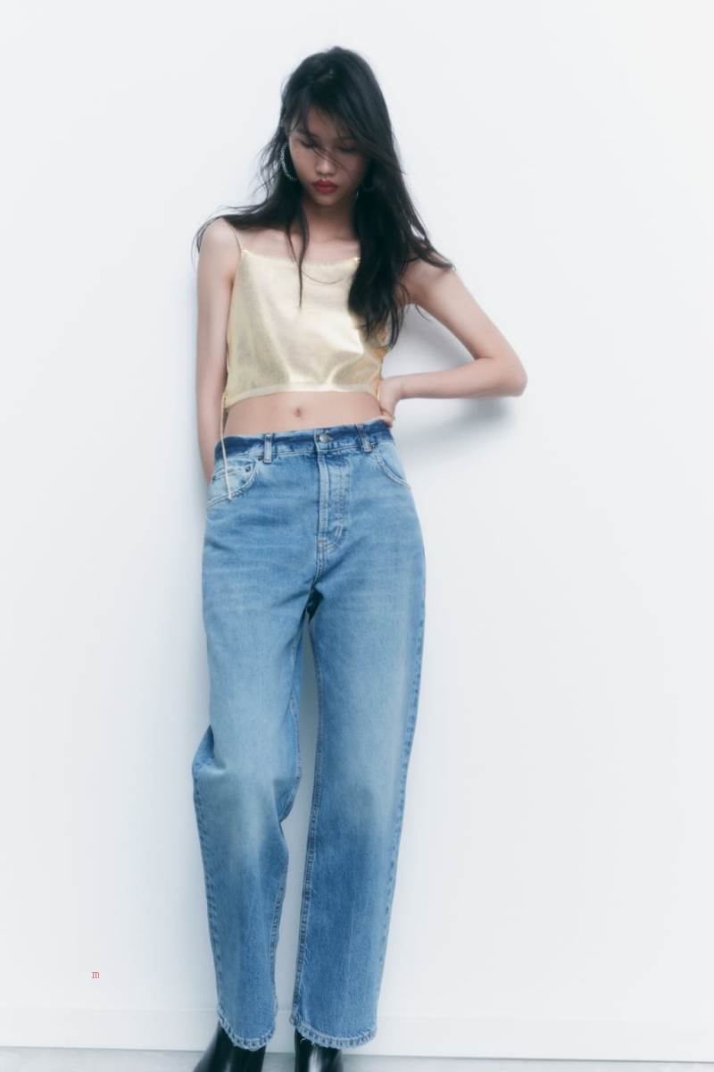 ZARA METALLIC KNIT TOP Crop Top Dam Guld | UXYQF-9280