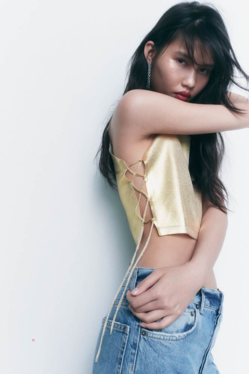 ZARA METALLIC KNIT TOP Crop Top Dam Guld | UXYQF-9280