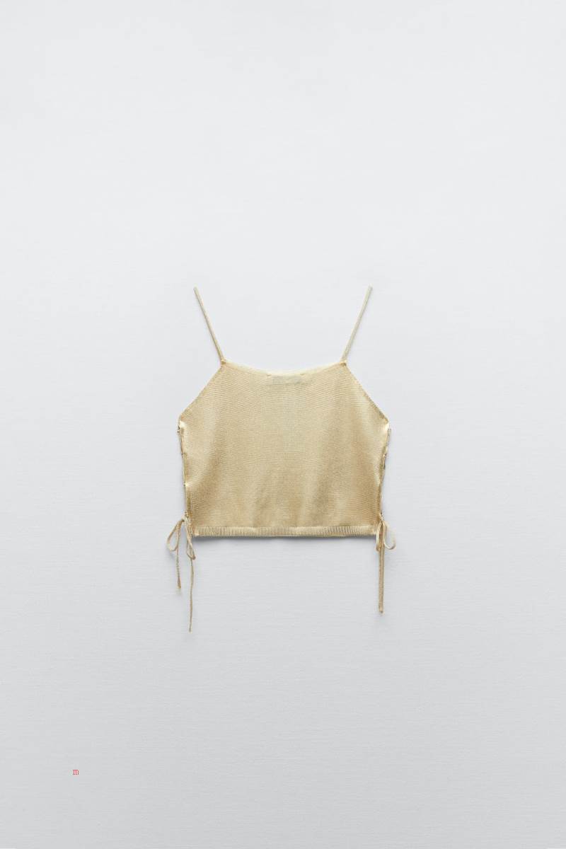 ZARA METALLIC KNIT TOP Crop Top Dam Guld | UXYQF-9280