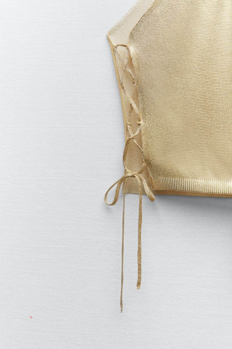 ZARA METALLIC KNIT TOP Crop Top Dam Guld | UXYQF-9280