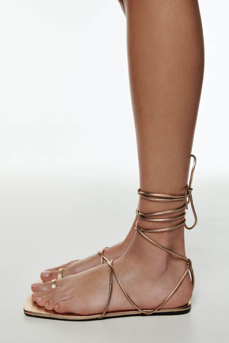 ZARA METALLIC LEATHER LACE UP Sandaler Dam Guld | IHRVB-8062