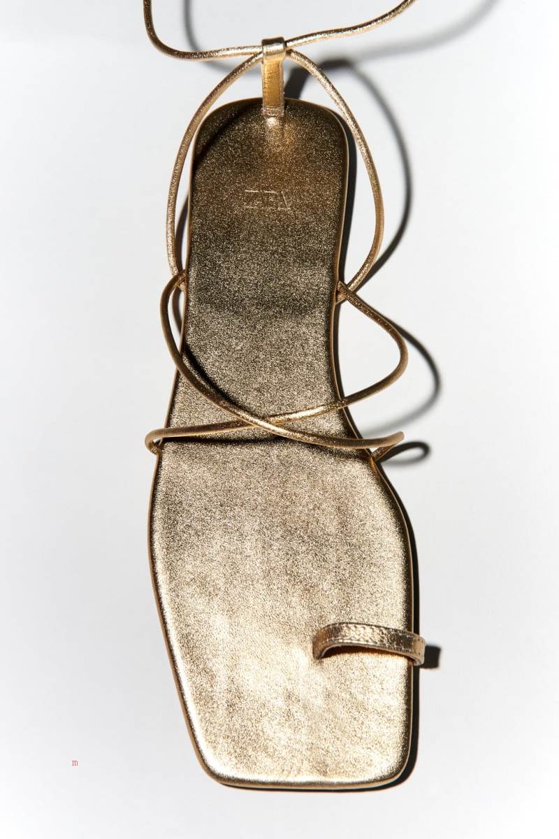ZARA METALLIC LEATHER LACE UP Sandaler Dam Guld | IHRVB-8062