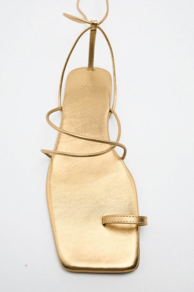 ZARA METALLIC LEATHER LACE UP Sandaler Dam Guld | IHRVB-8062